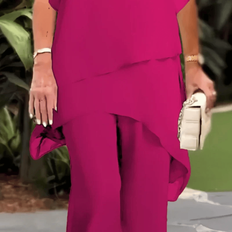 Charming Irregular Top & Wide Leg Pants Chiffon Set