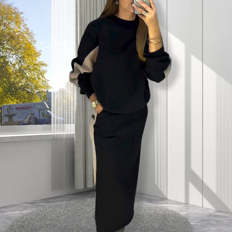 🍂 Fall Deals 🍂 Oversized Color Block Long Sleeve Top and Skirt Set