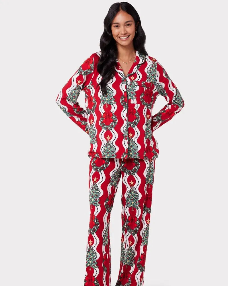 🎅Christmas Tree Wreath Stripe Print Long Pyjama Set