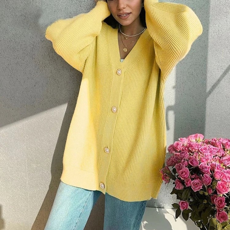 V-neck Loose Knit Button-Up Cardigan (Buy 2 Free Shipping)
