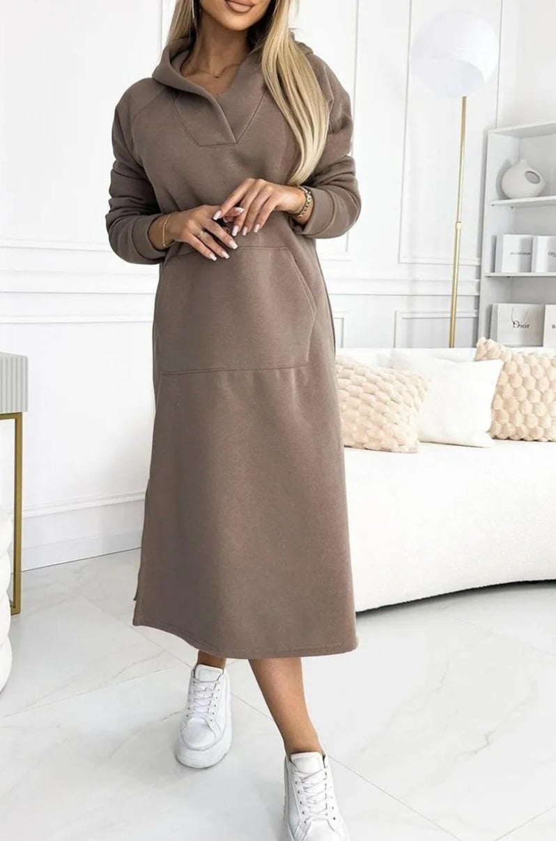 Women's Autumn and Winter Casual All-match Long Dress with Hood