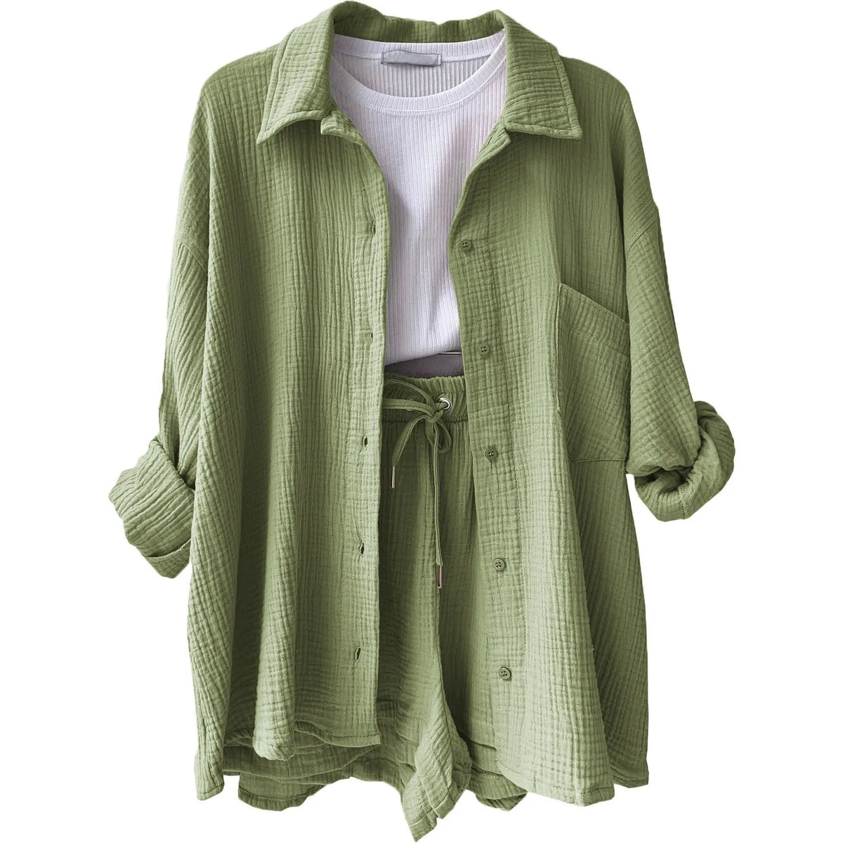 LONG SLEEVE SHIRT SHORT SET