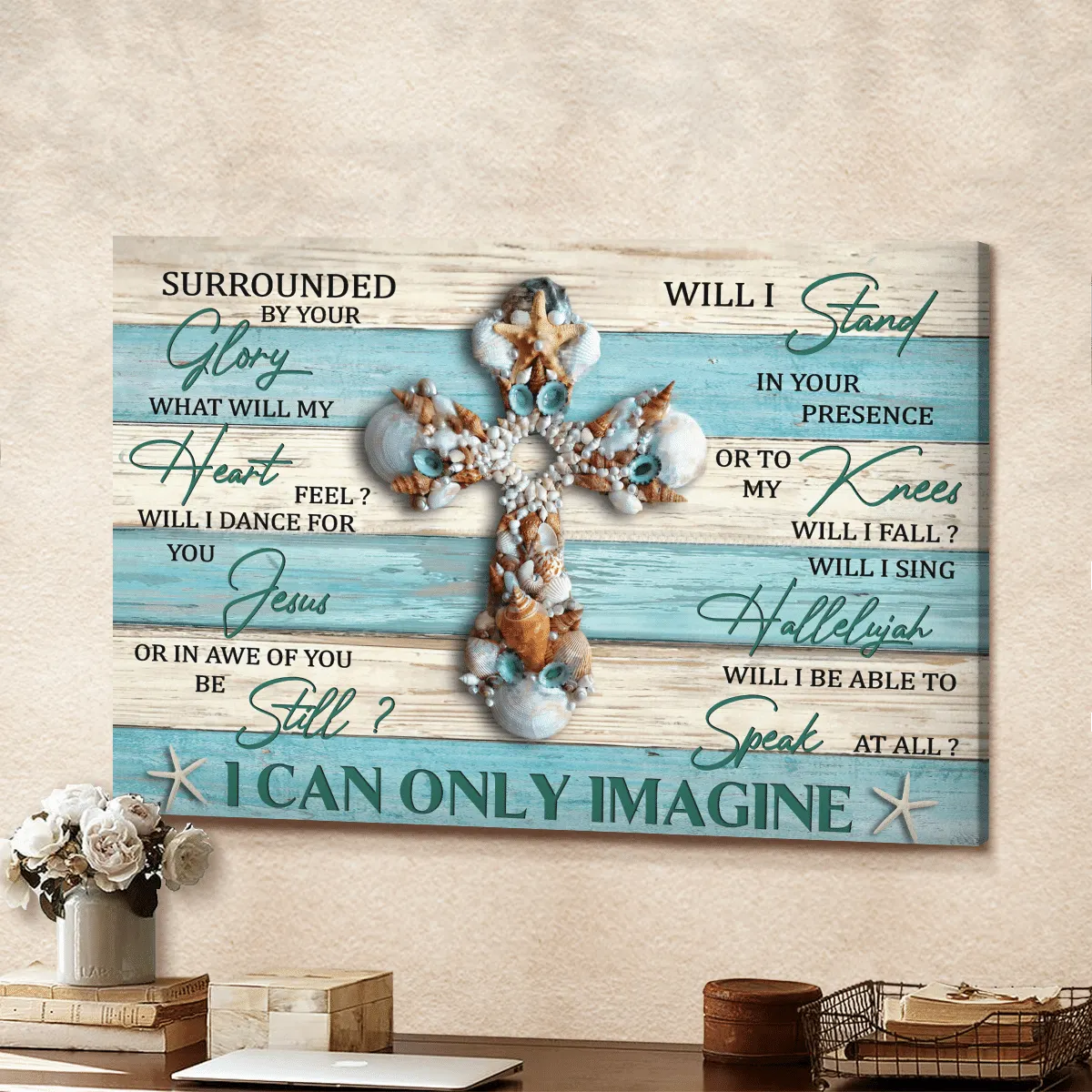 Seashell cross, I can only Imagine, Jesus Landscape Canvases, Wall Art