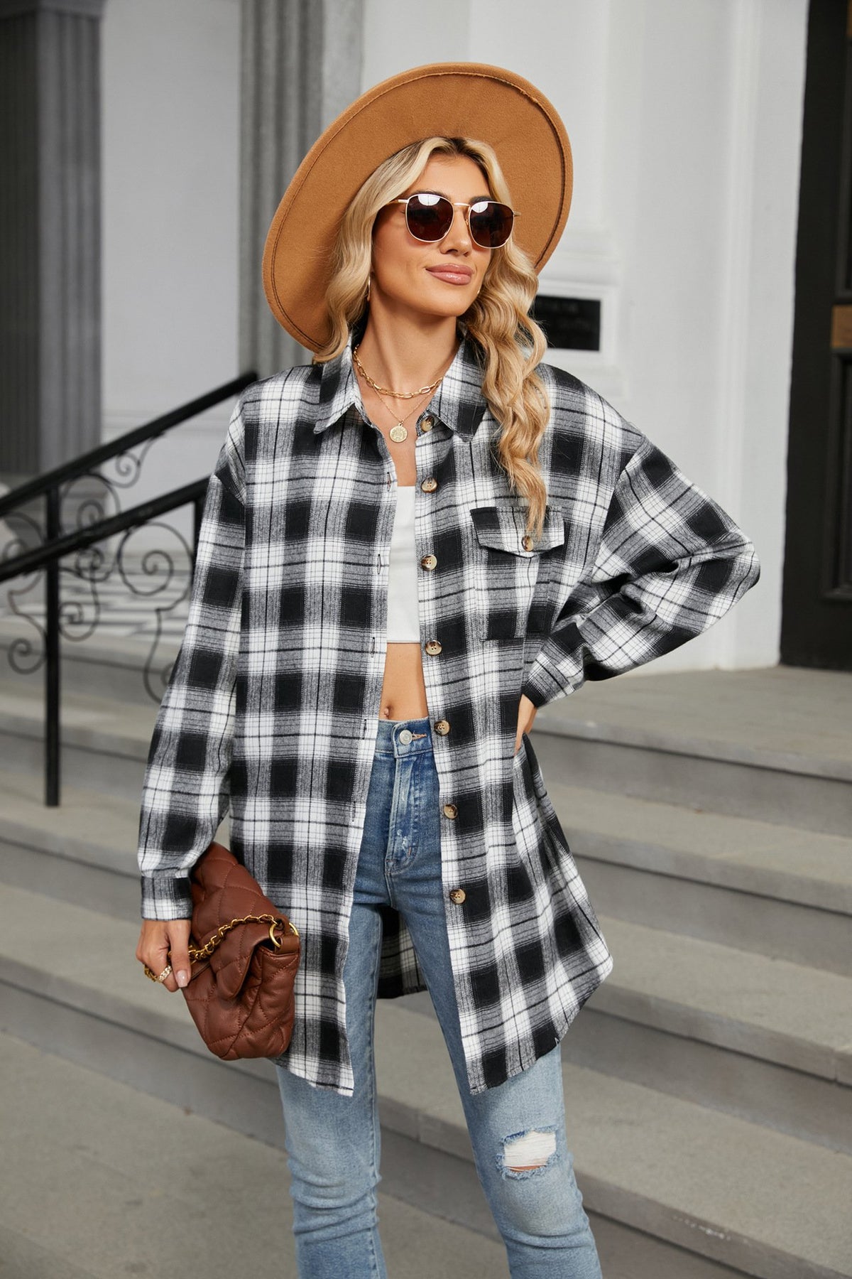 🔥Women's flannel plaid casual loose long-sleeved shirt