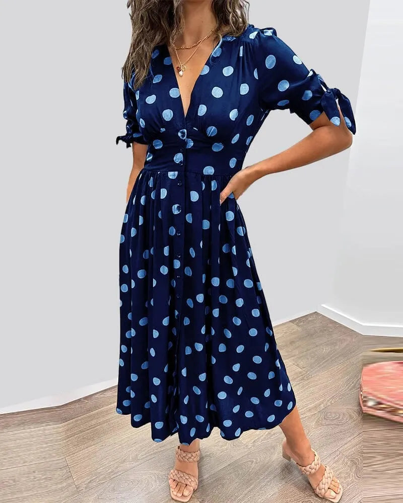 💃Deep V-neck polka-dot dress - buy 2 free shipping