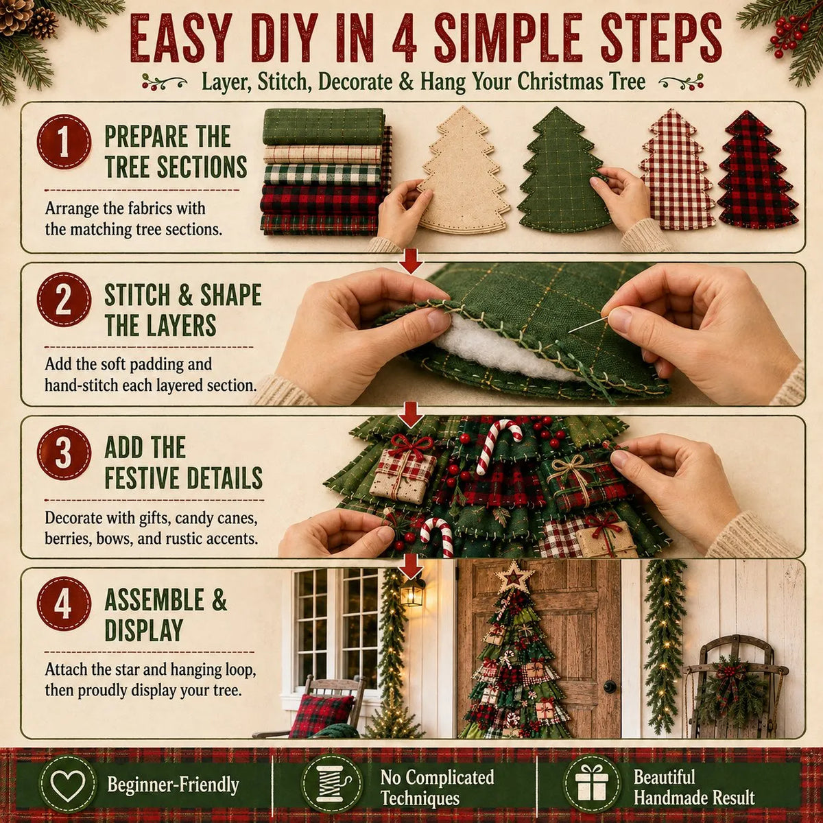 🔥 HOT SALE 🔥🎄Beginner-Friendly DIY Oversized Patchwork Christmas Tree Door Hanging Kit | Complete Kit with All Tools & Step-by-Step Guide Included 💕