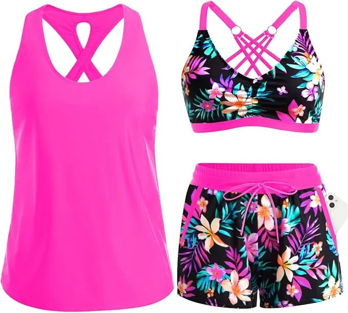 ⏰LAST DAY 57% OFF - 3 Piece Tankini with Shorts🔥Buy 2 Free Shipping