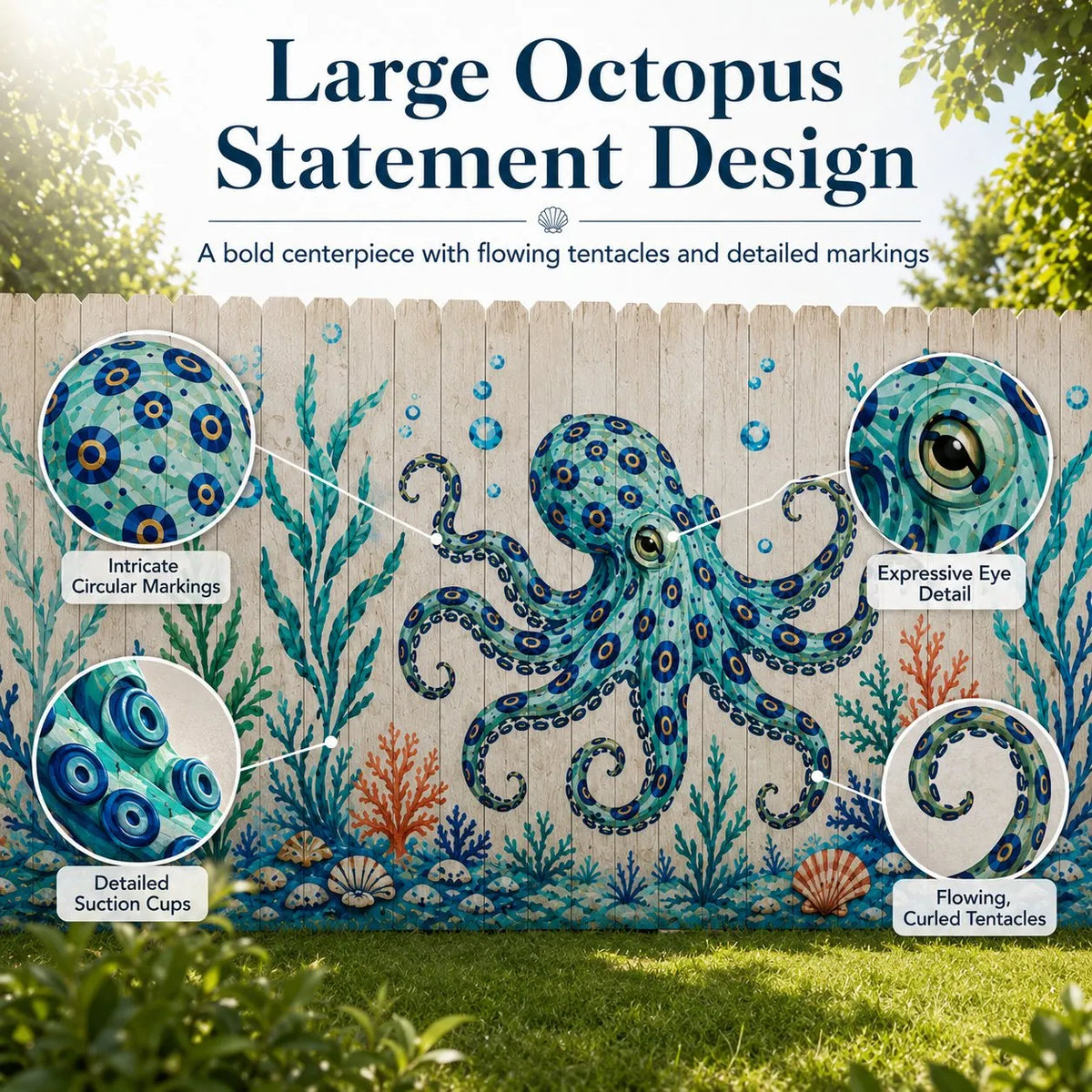 🐙 Reusable Ocean Octopus Mural Stencil Set | Bring Plain Walls & Fences to Life with a Bold Underwater Scene 🌊🎨✨