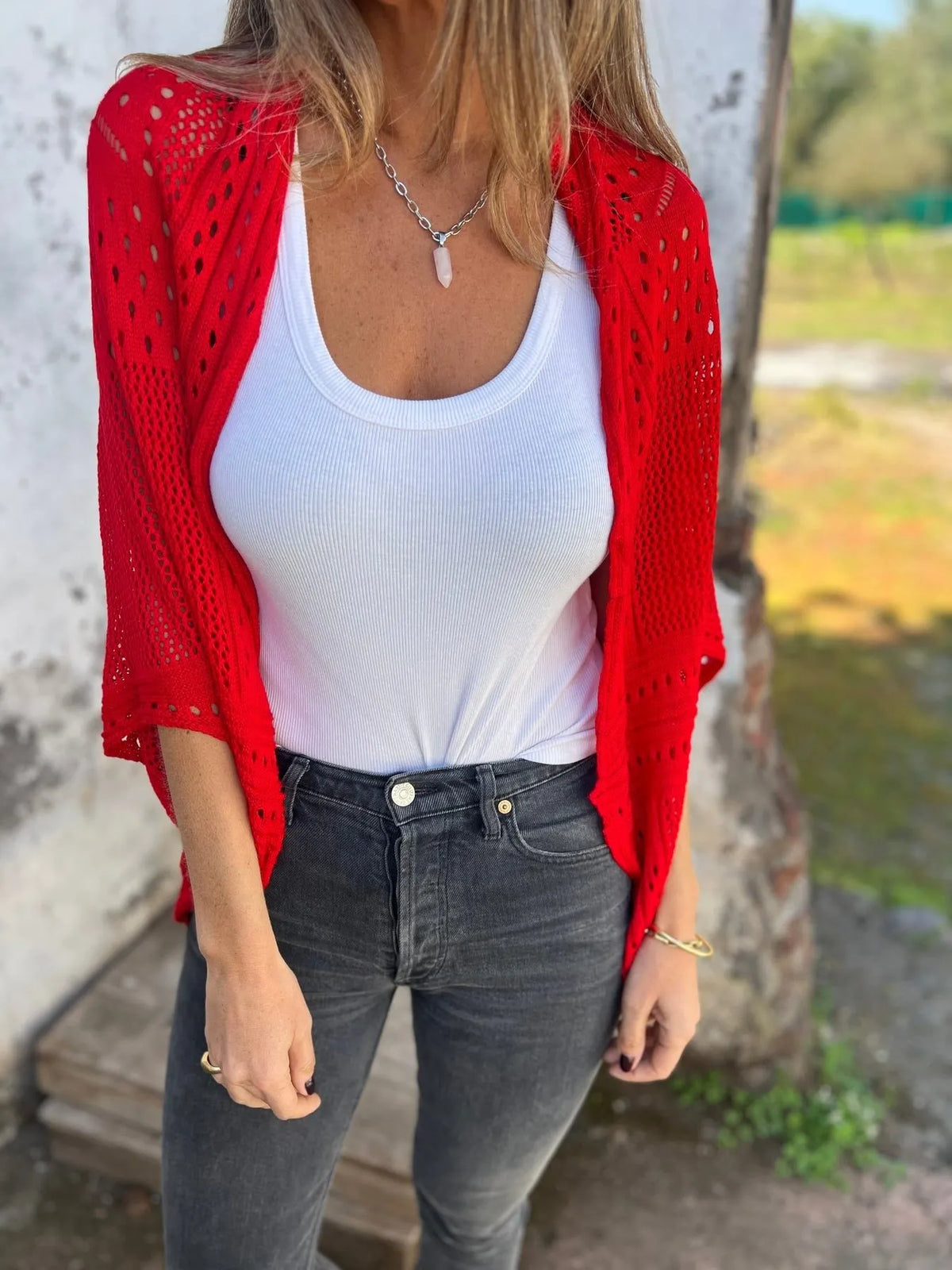 Hollow Half Sleeve Cardigan (Buy 2 Free Shipping)