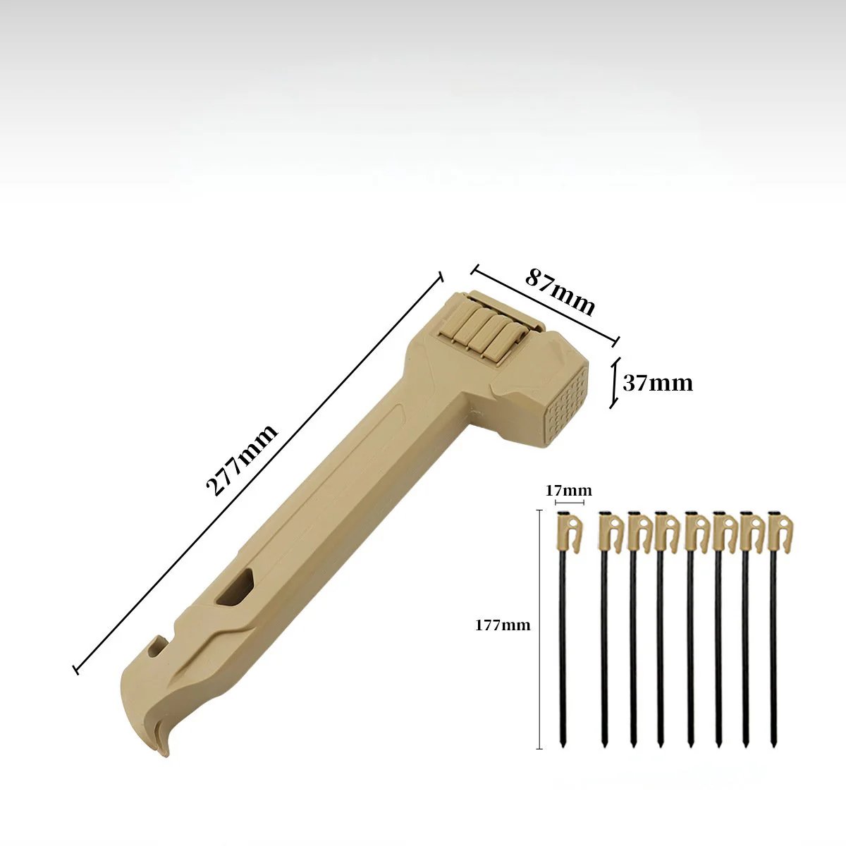 🎉🔨2-in-1 Tent Stake Hammer with 8 Stakes