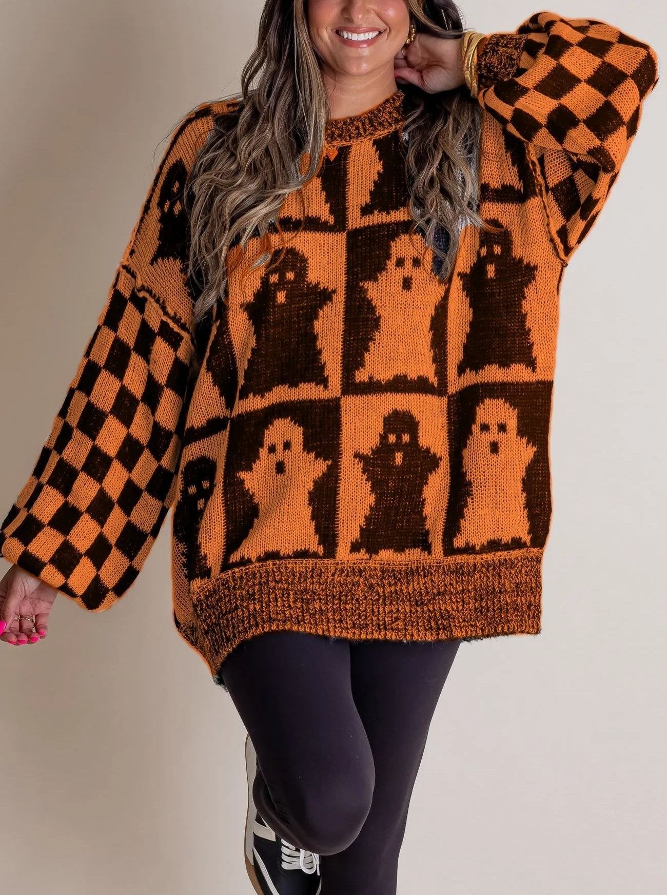 🎃SPOOKY SEASON -Halloween Checkered Sweater