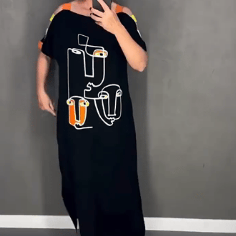 Women's Stylish Dress with Print and Short Sleeves