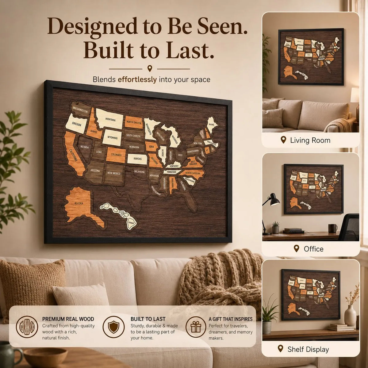 🔥LAST DAY 50% OFF - 🇺🇸 Wooden USA Travel Map Puzzle🧩A Stylish Way to Track Your Journey & Memories