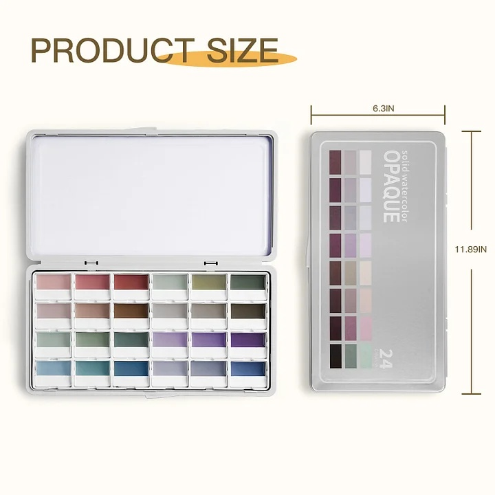 24-Color Opaque Semi-Solid Watercolor Paint Set