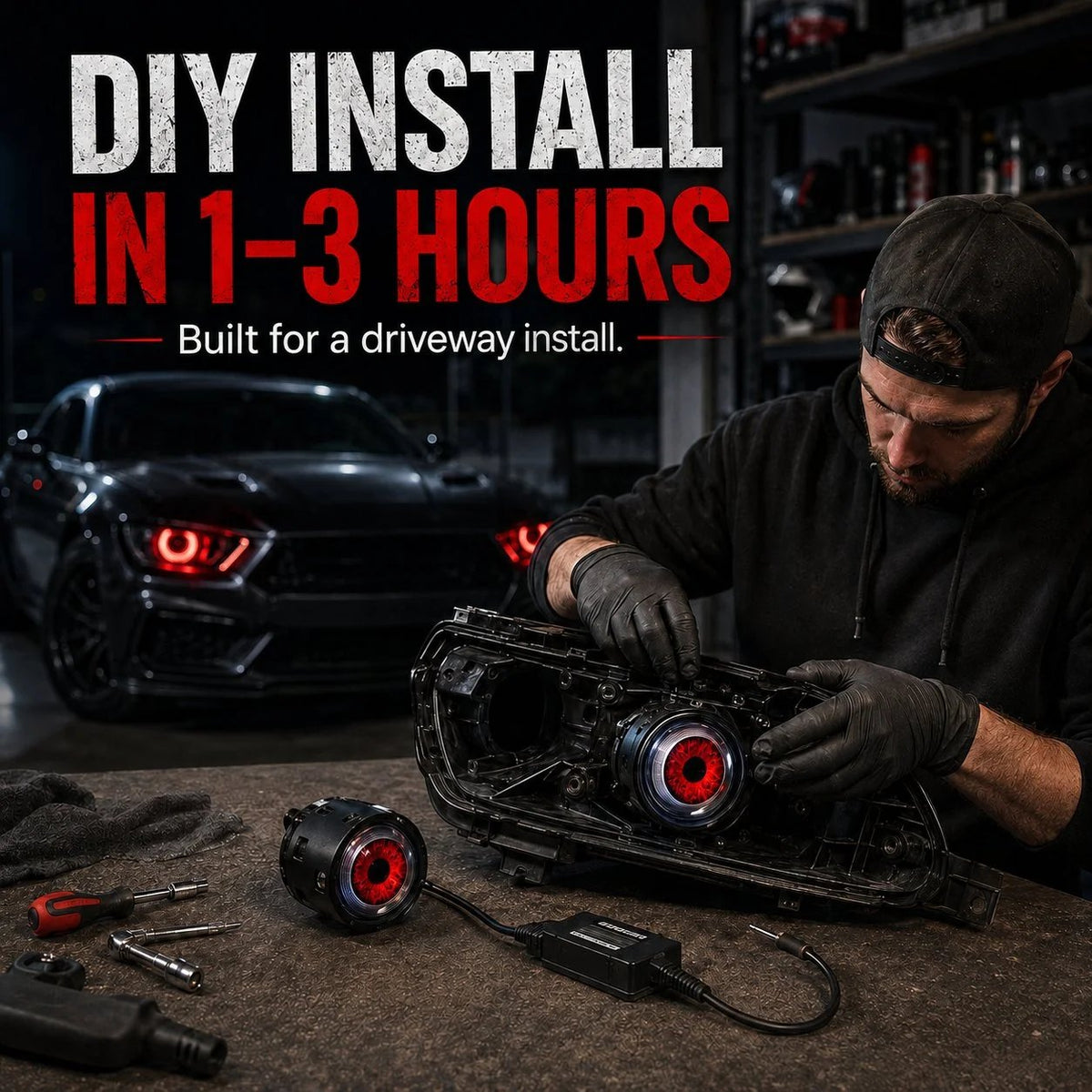 🎉 👁️ Demon Eye RGB Headlight Kit – Animated Iris Car Lighting Upgrade