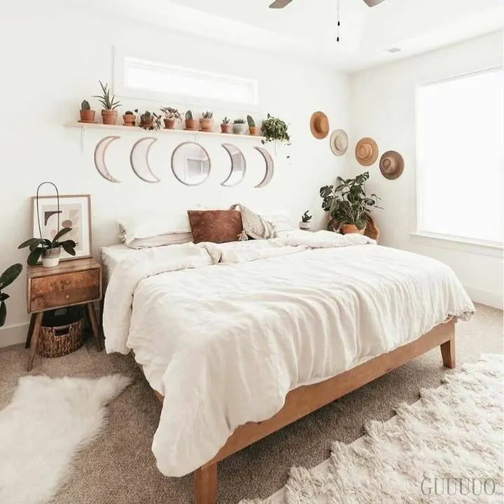Five-piece Moon Phase Wood Mirror