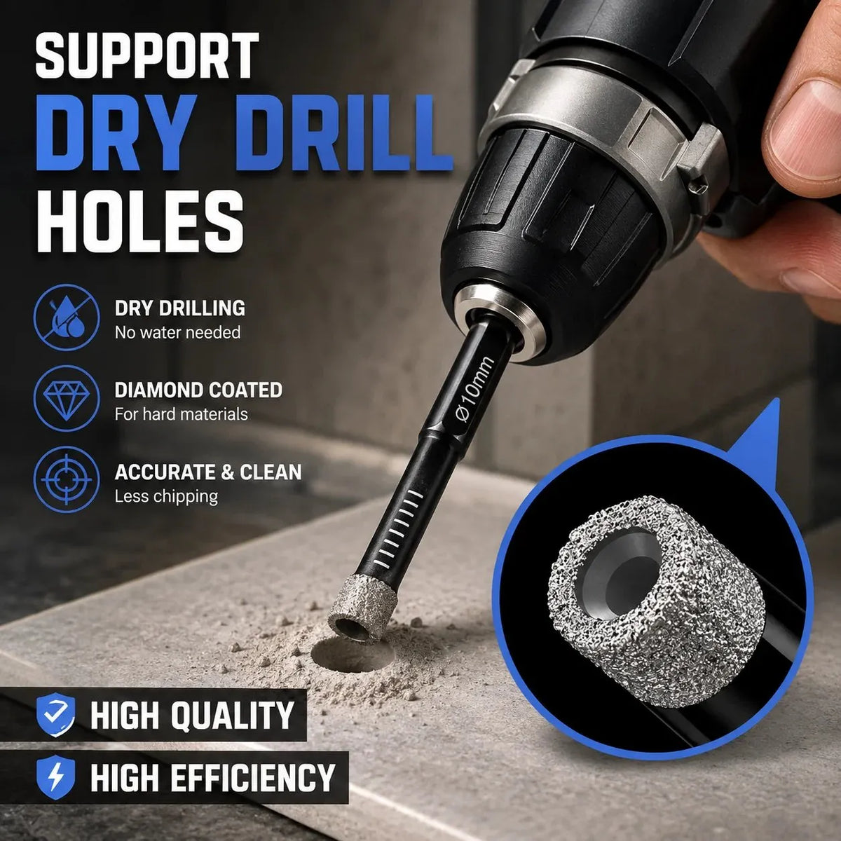 🎉HOST SALE 49% OFF-6 Pcs Diamond Drill Bits Set, 1/4 5/6 3/8 1/2 Inch Brazed Diamond Drill Bits for Precision Drilling in Tile Ceramic Glass Granite Marble Masonry
