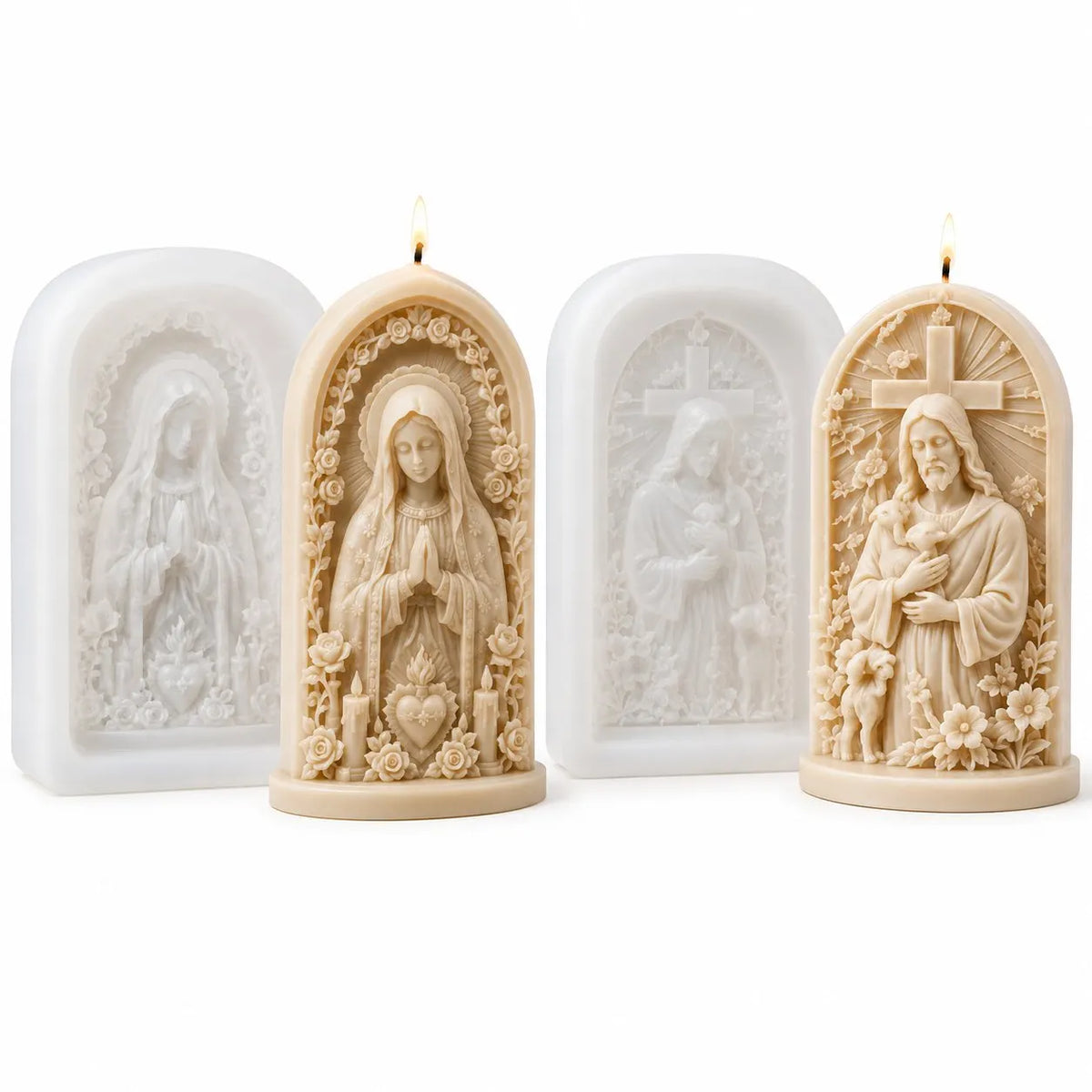 🎉⏳49% OFF – ✝️ 2-Piece Good Shepherd Jesus 3D Candle Mold Set | Sculpted Cross, Lamb & Floral Relief for Faith-Inspired Handmade Candles 🕯️✨
