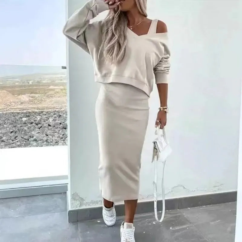 💥New Arrive - 49% OFF💥Women's 2-Piece Set Sleeveless Dress & Loose V-Neck Pullover