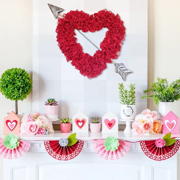 Large Ruffled Romance Heart shaped wreath with large arrow