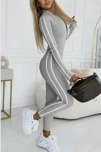 Women's Sporty Zip-Up Long Sleeve Jumpsuit