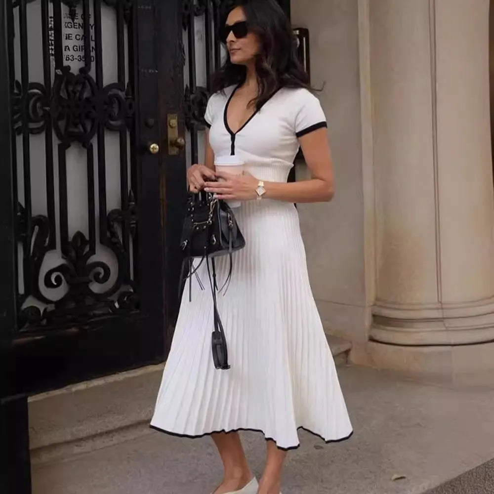 Contrast Button-Up Top + Midi Skirt