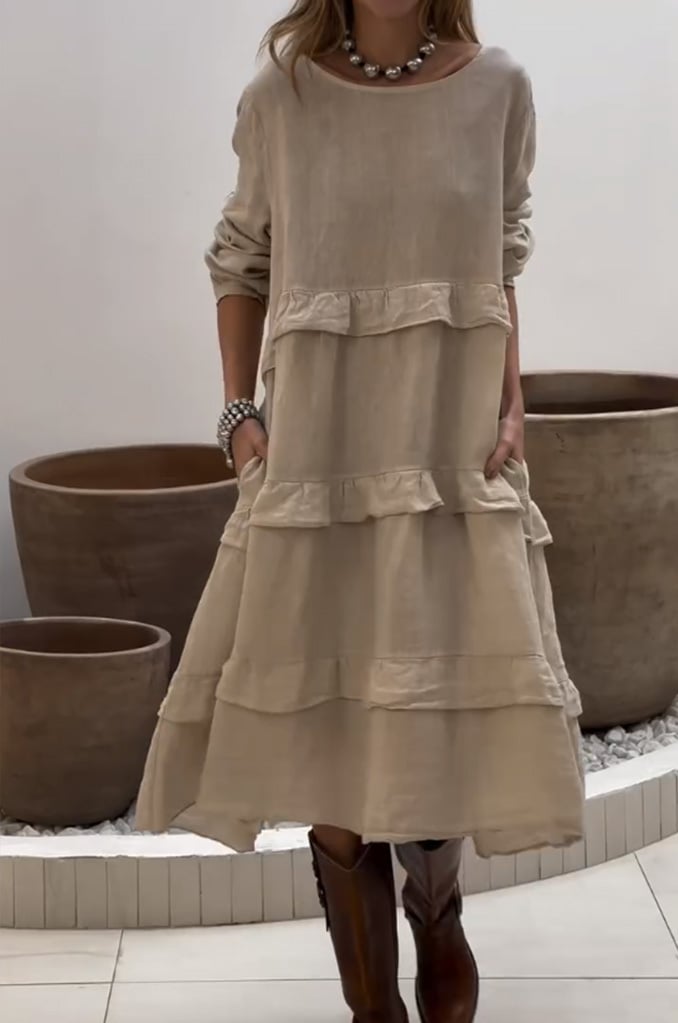 Crew Neck Ruffle Hem Dress