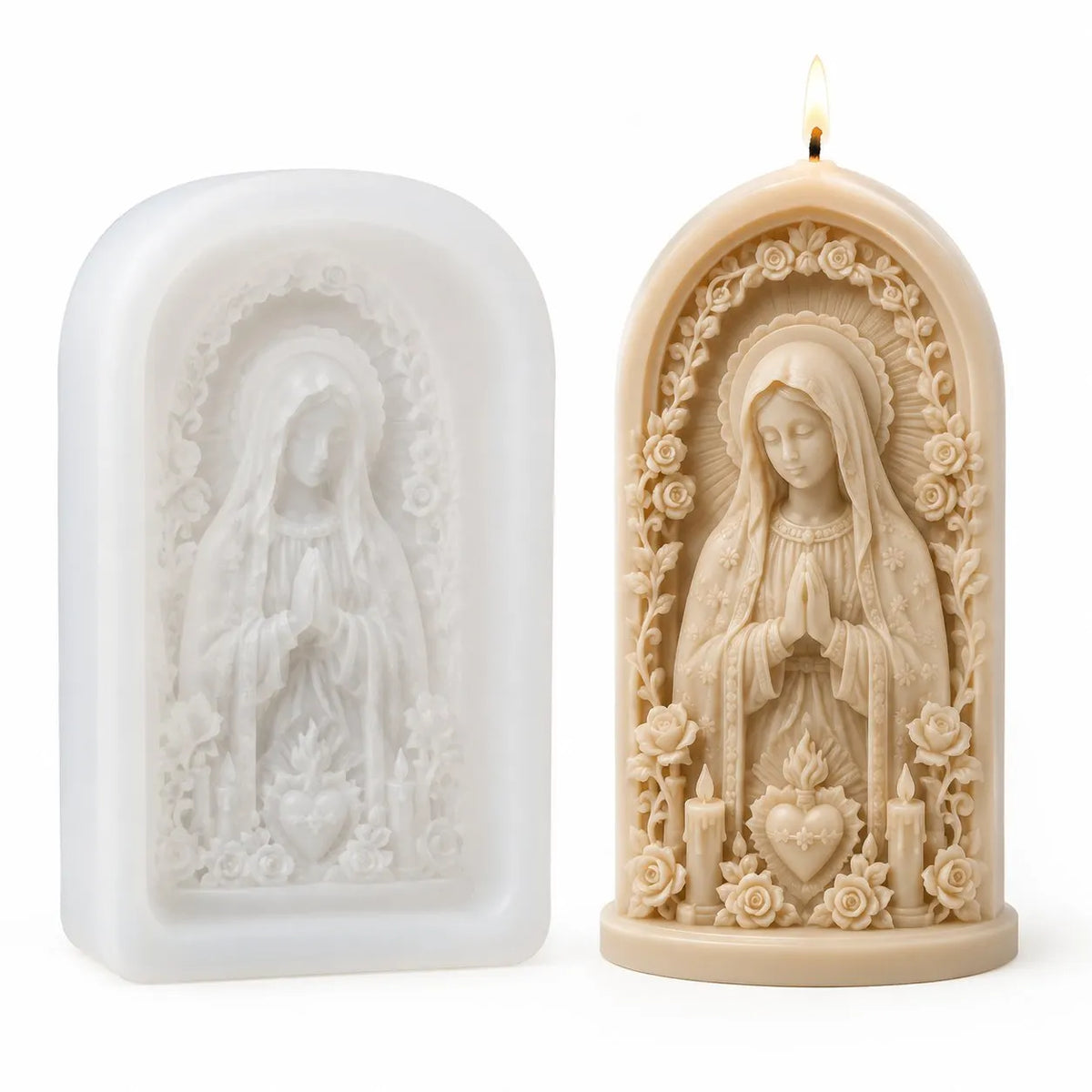 🎉49% OFF – ✝️ 2-Piece Good Shepherd Jesus 3D Candle Mold Set | Sculpted Cross, Lamb & Floral Relief for Faith-Inspired Handmade Candles 🕯️✨