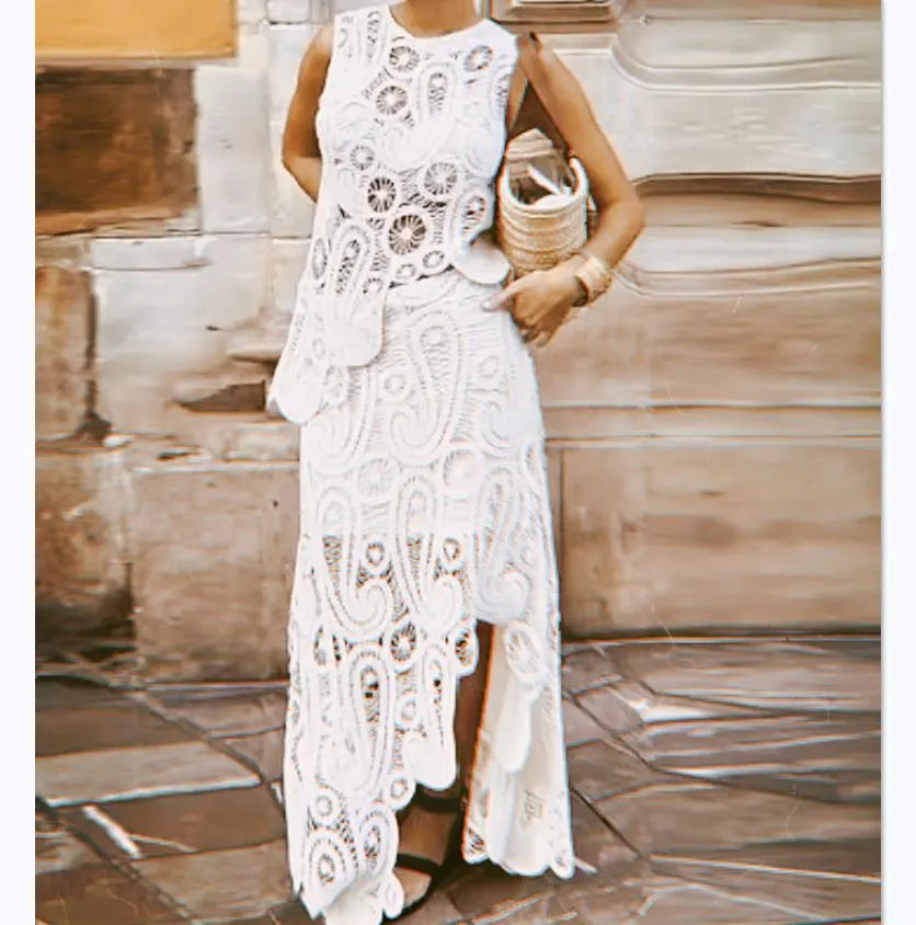 Summer Getaway Look Crochet Lace Suit