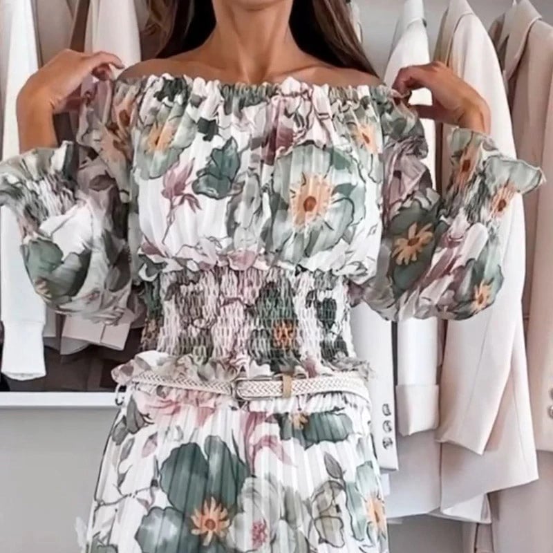 Floral Print Off-Shoulder Top & Maxi Skirt Two-Piece Set