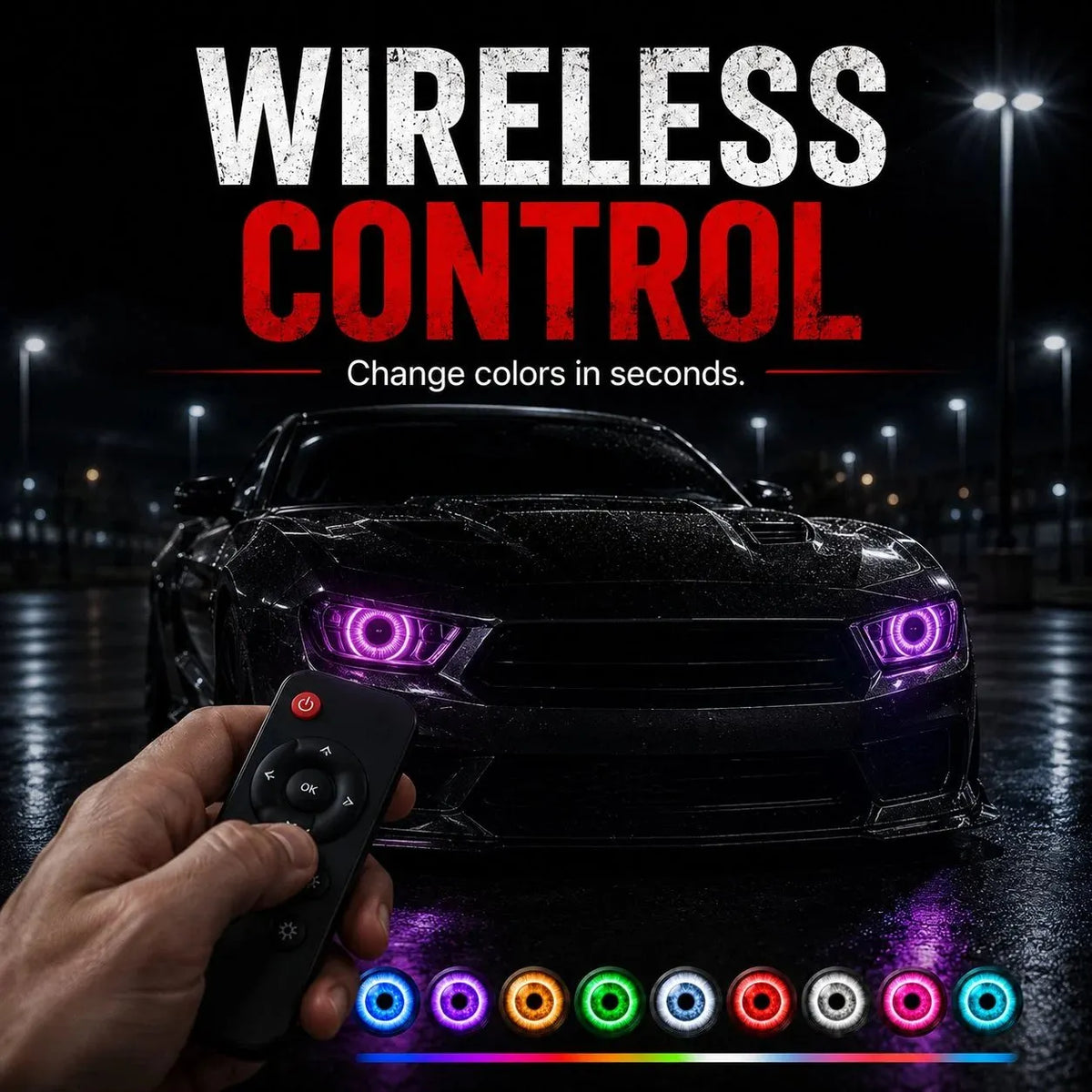 🎉 👁️ Demon Eye RGB Headlight Kit – Animated Iris Car Lighting Upgrade