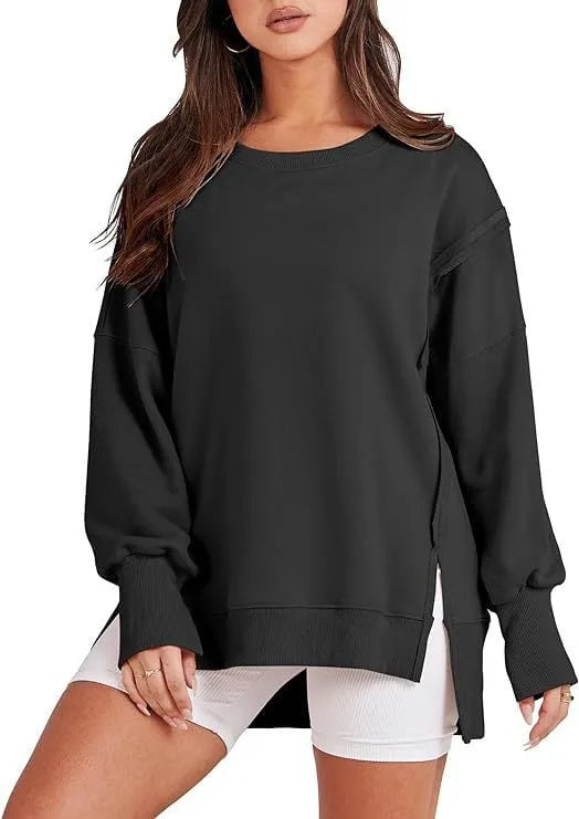 ✨ Women's Oversized Crew Neck Sweatshirt Slit Pullover(Buy 2 Free Shipping)