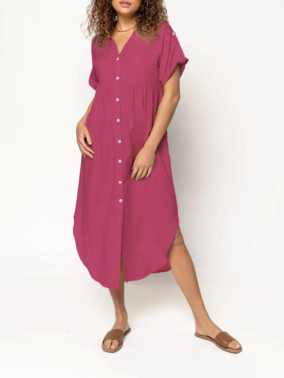Long Button-down Dress Slit Hem (Buy 2 Free Shipping)