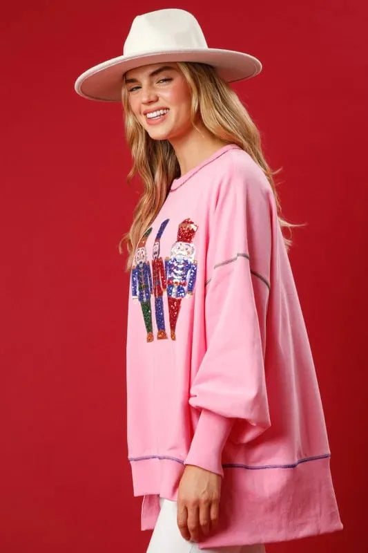 Christmas Sequin Print Crew Neck Long Sleeve Sweatshirt (Buy 2 Free Shipping)