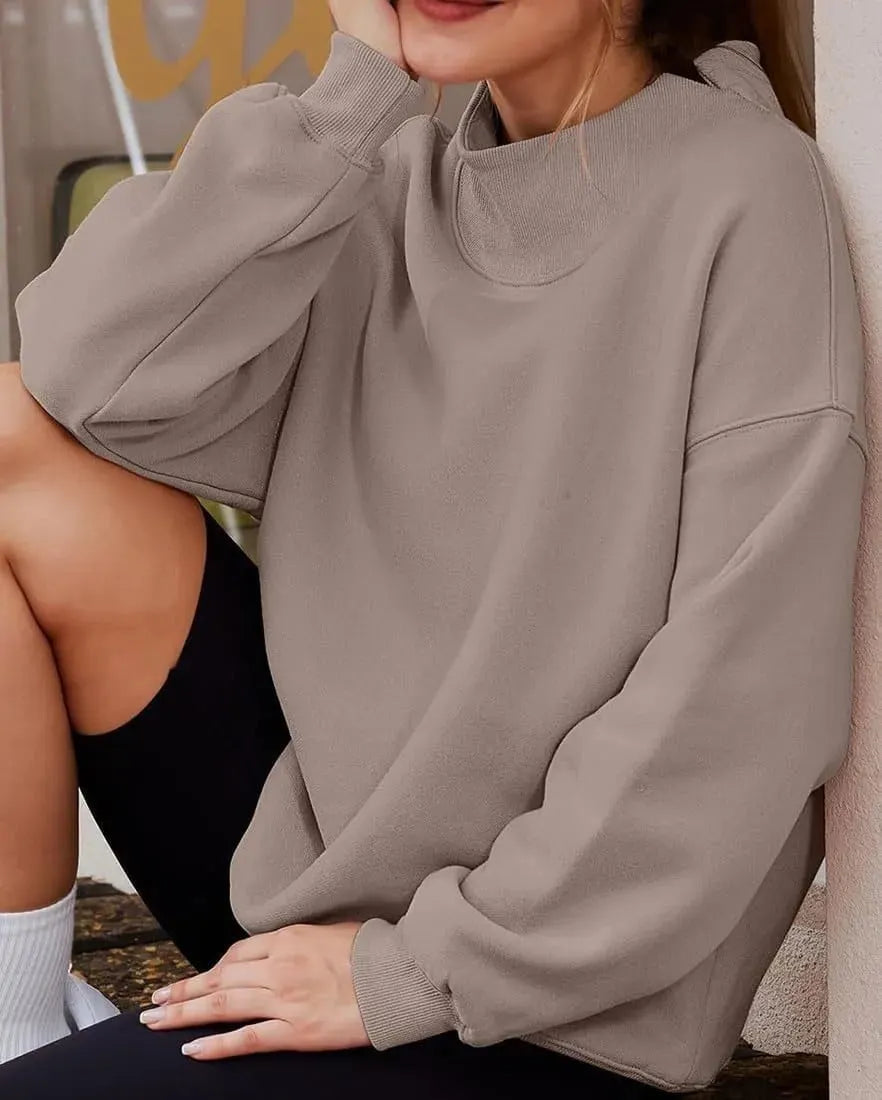 Women's Slit Mock Neck Oversized Sweatshirt