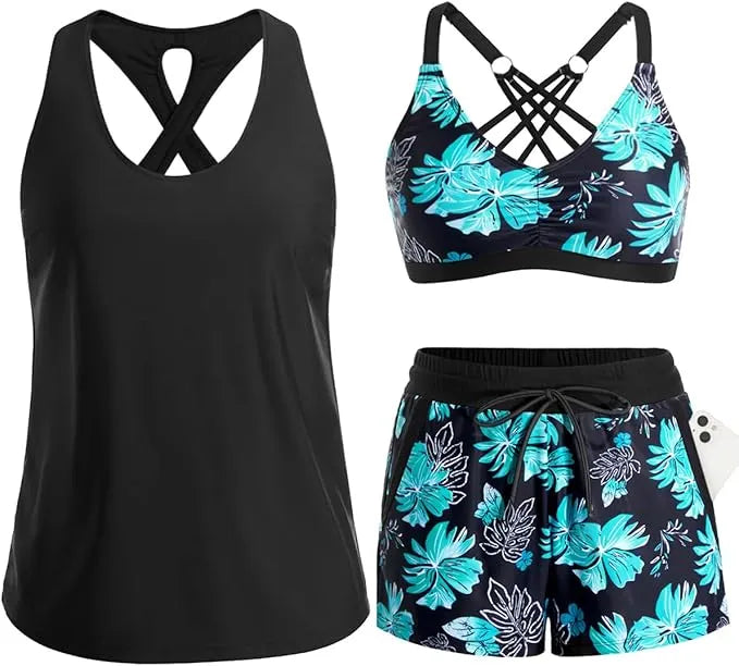 ⏰LAST DAY 57% OFF - 3 Piece Tankini with Shorts🔥Buy 2 Free Shipping