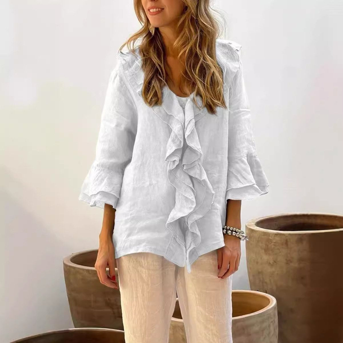 Women's Casual Ruffle Collar Tops - buy 2 free shipping