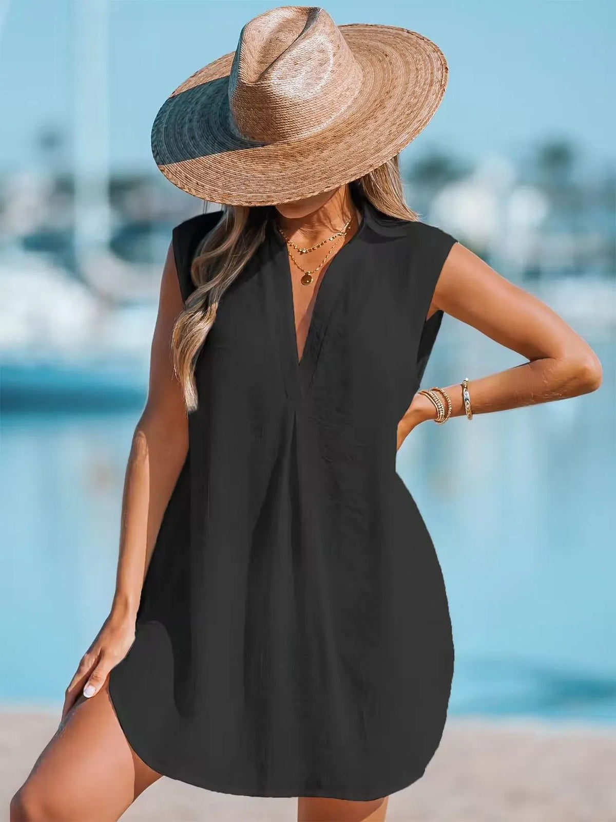 Women's Summer Beach Sleeveless Lapel Pleated Top (Buy 2 Free Shipping)