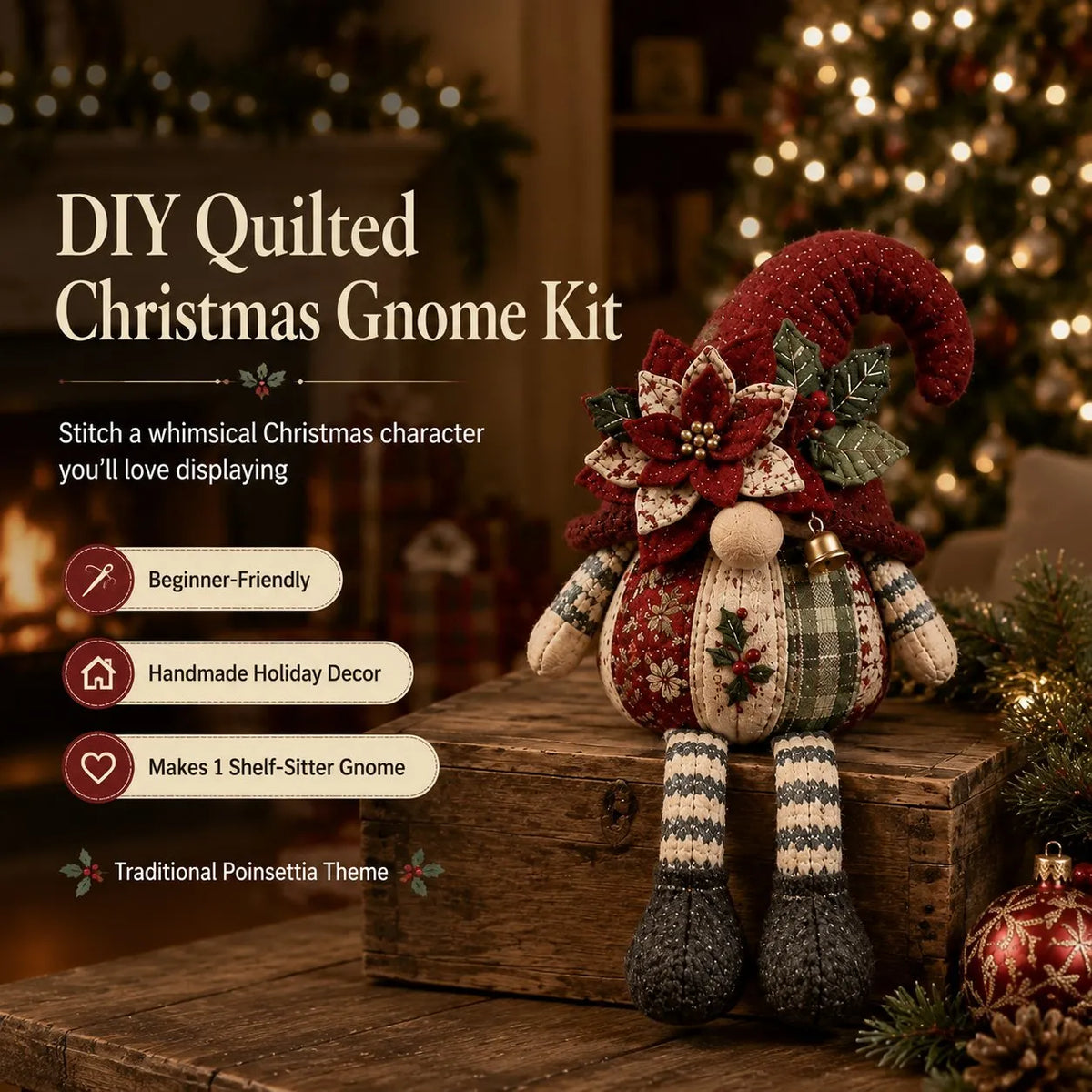 🎉⏳ Last Day 49% OFF – 🎄Beginner-Friendly DIY Quilted Christmas Gnome Shelf Sitter Kit | Complete Kit with Coordinated Fabrics, Filling & Step-by-Step Guide Included 💕