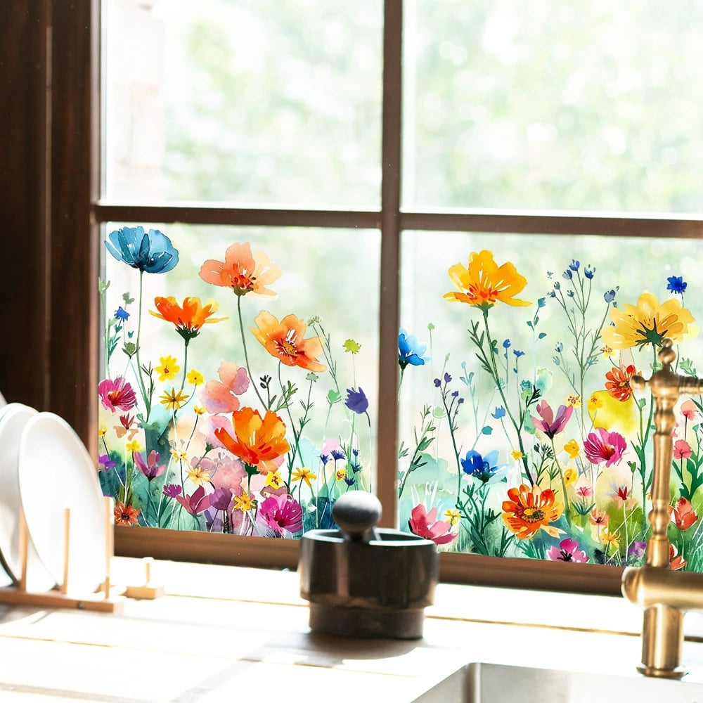 💐Colorful Floral Bouquet Window Sticker🖼️(Cut to size freely)