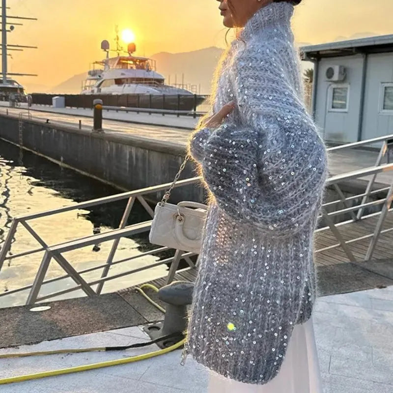 🔥Knitted Sweater Jacket With Monochromatic Sequins