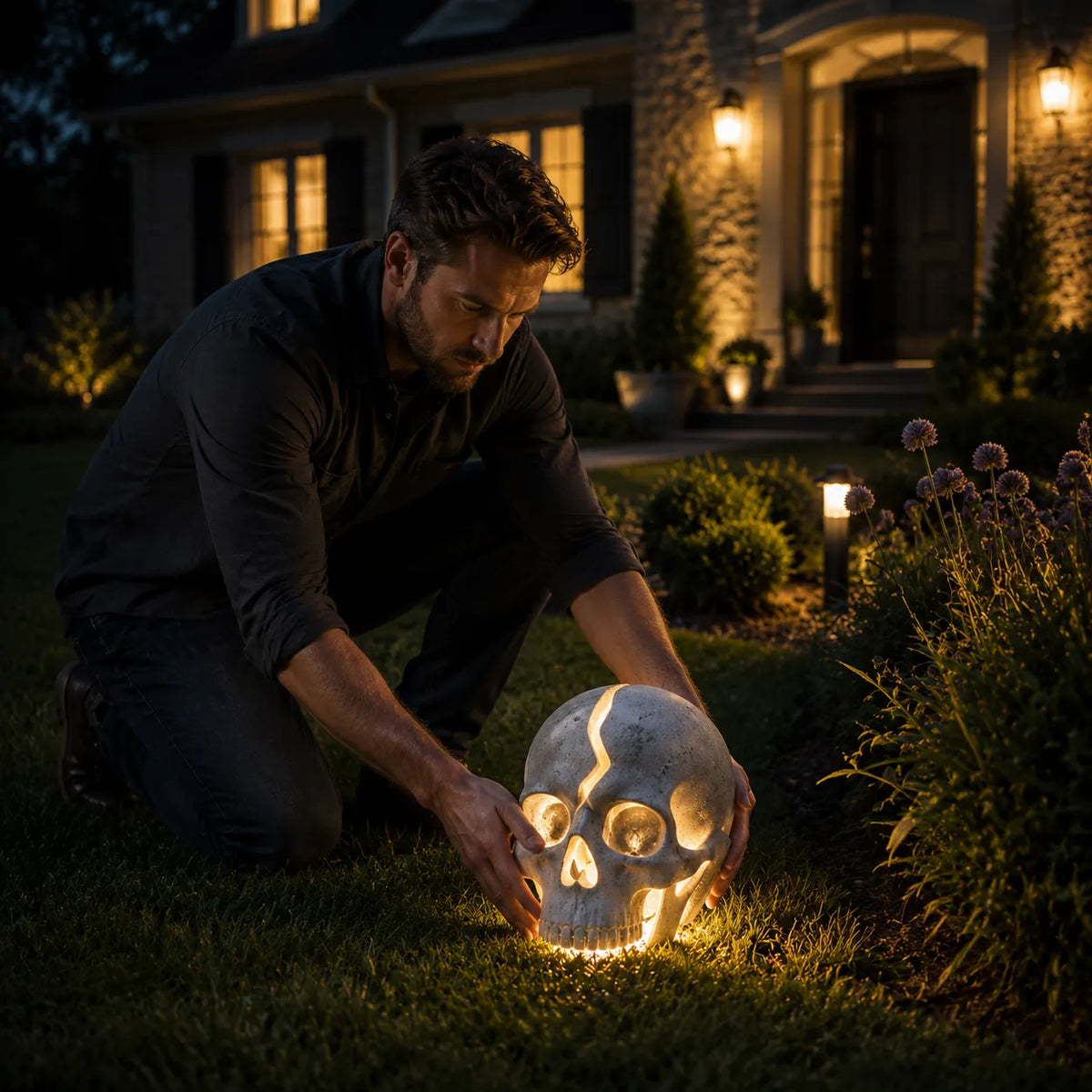 Solar Cracked Skull Garden Light for Halloween Yard, Porch & Garden Decor