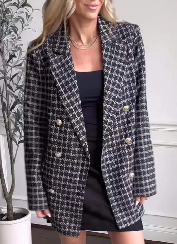 Women's Casual Lapel Single-breasted Plaid Suit Jacket