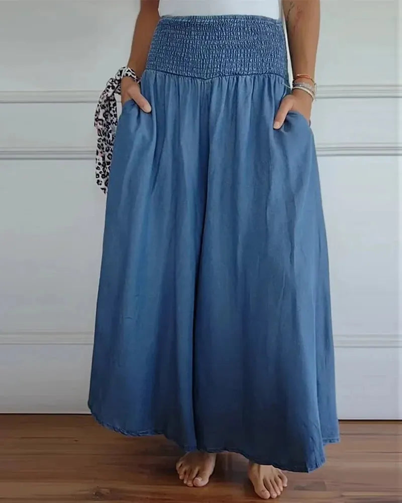 Wide Skirt with Elastic Waistband