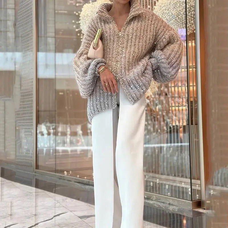 🔥Knitted Sweater Jacket With Monochromatic Sequins