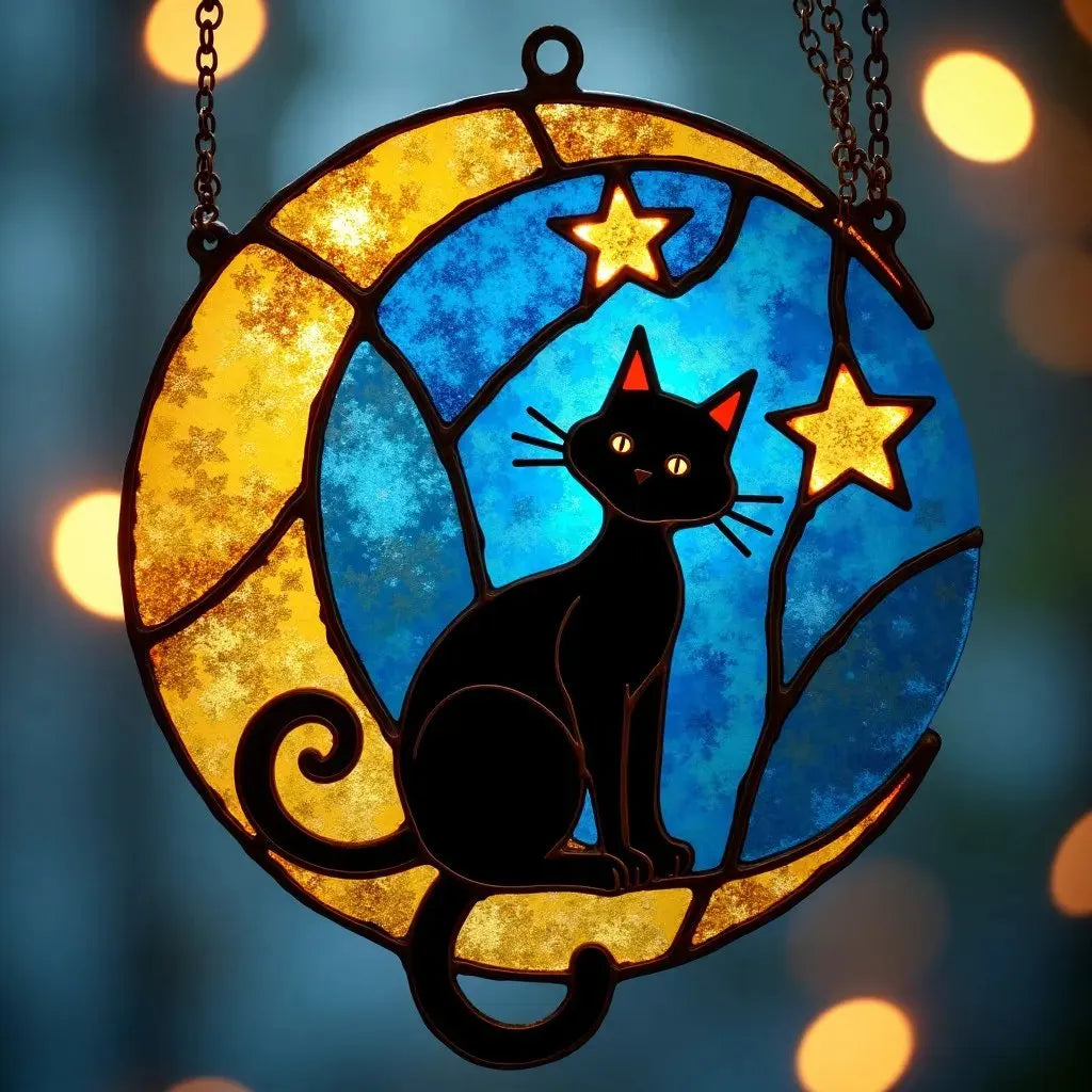 🔥LAST DAY SALE 50% OFF - ✨Whimsical Moonlight Cat Window Hanging