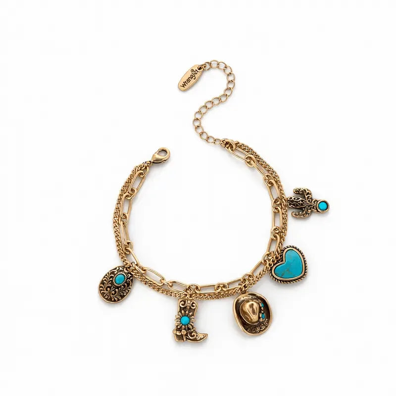 🔥Last Day 49% OFF - 🏇🤠Handmade Western Cowboy Charm Bracelet with Boot Hat Cactus & Heart Charms🌵