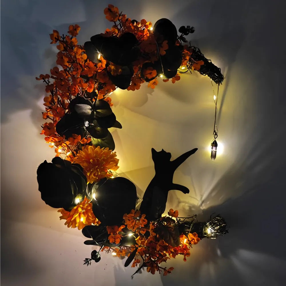 🎉49% OFF - 🐈‍⬛🌙Handmade Halloween Cat Wreath(📦Buy 2 Free Shipping)