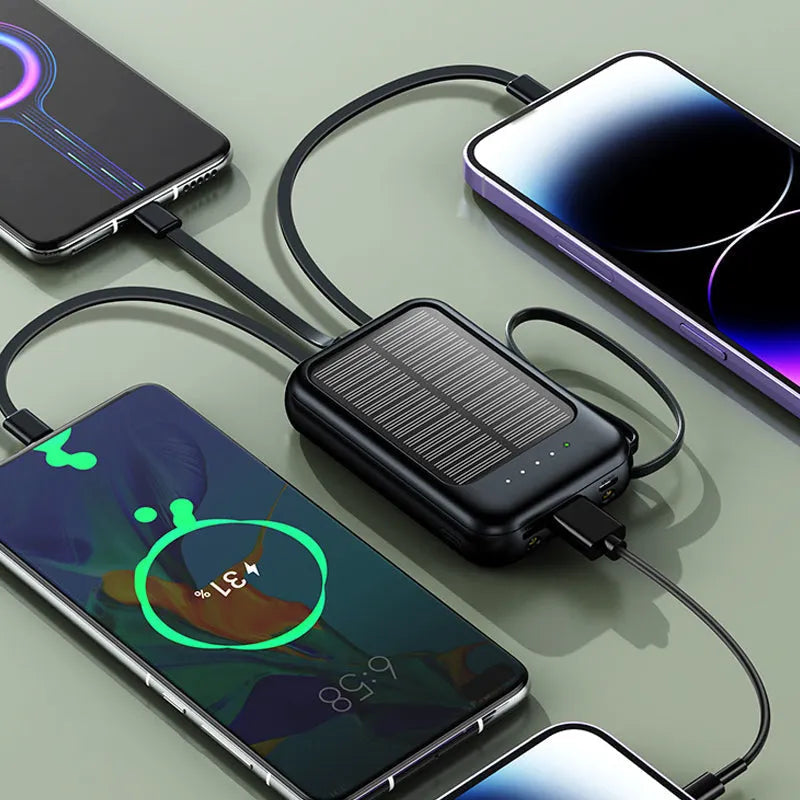 Self-contained Mini Solar Power Bank with Built-in Cable