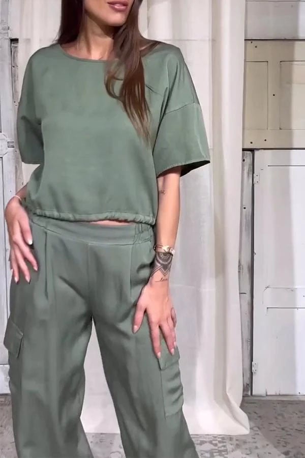Round Neck Short-sleeved Top and Trousers Suit👕👖Buy 2 Sets Free Shipping